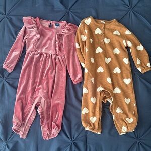 Two Pack Bundle Baby Old Navy Toddler Velvet Ruffle Heart Onesie Long Sleeve